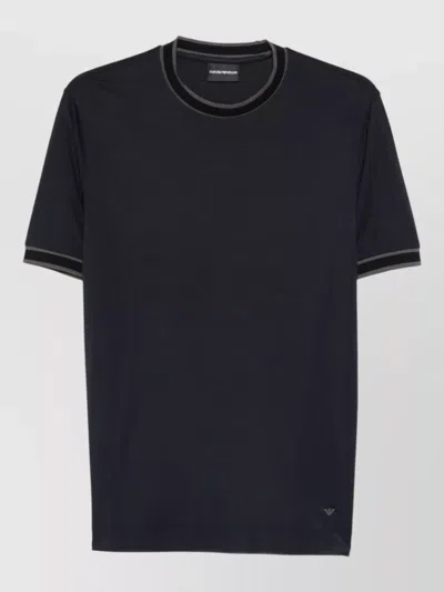 Emporio Armani Logo Crew Neck T Shirt Contrast Trim In Blue