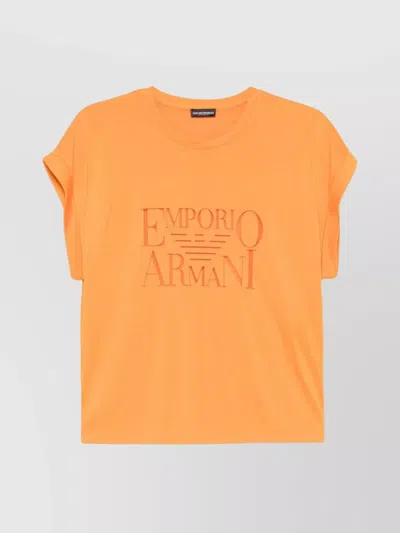 Emporio Armani Logo Crew Neck T-shirt With Turn-up Cuffs In Orange