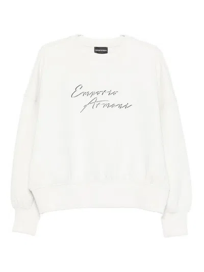 Emporio Armani Logo Crewneck Sweatshirt With Ribbed Cuffs In White