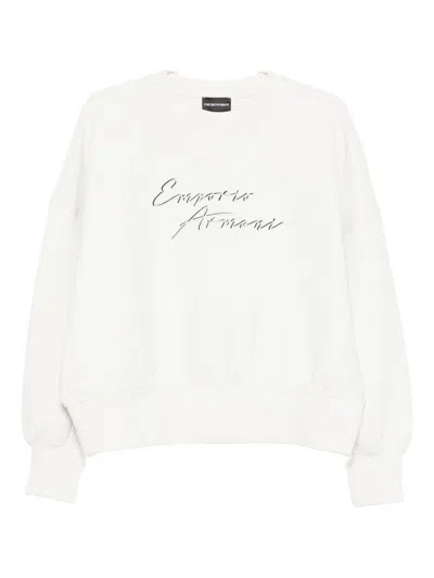 Emporio Armani Logo Crewneck Sweatshirt With Ribbed Cuffs In White