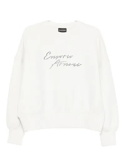 Emporio Armani Logo Crewneck Sweatshirt With Ribbed Cuffs In White
