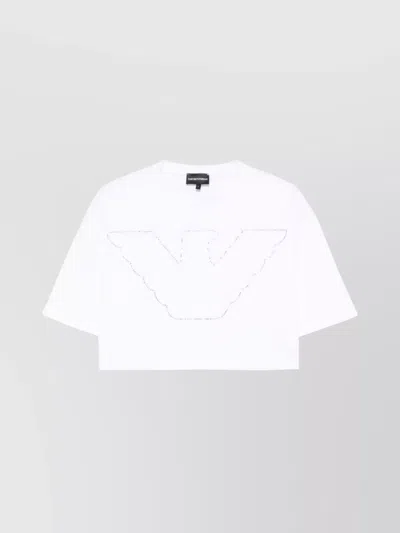 Emporio Armani Logo Cropped Cotton T-shirt With Crew Neck In White