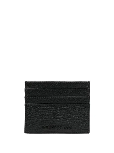 Emporio Armani Logo-debossed Leather Cardholder In Black