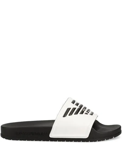 Emporio Armani Logo-debossed Slides In White