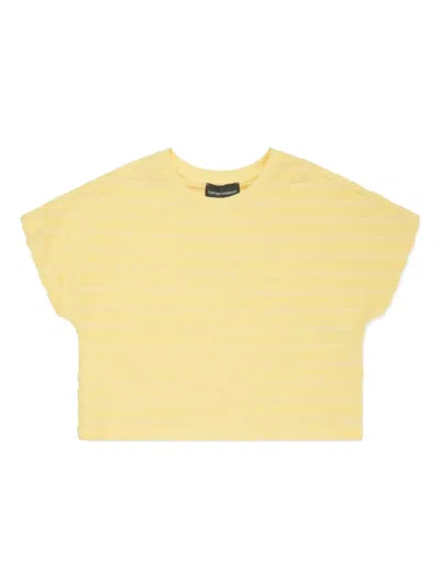 Emporio Armani Kids' Logo-debossed Striped T-shirt In Yellow