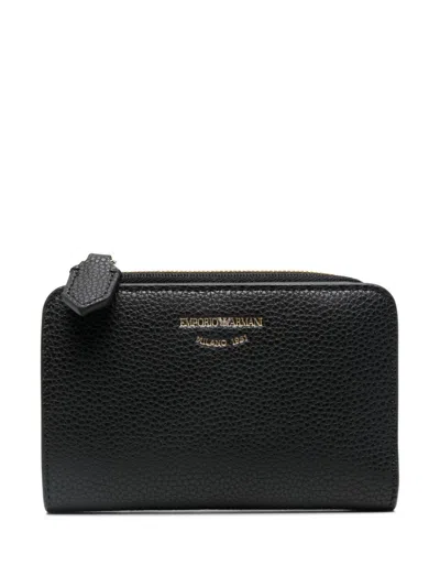 Emporio Armani Engraved-logo Leather Cardholder In Black