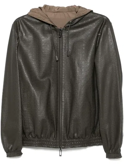 Emporio Armani Logo-debosssed Jacket In Brown