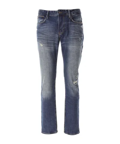 Emporio Armani Logo Denim Pants In Gray