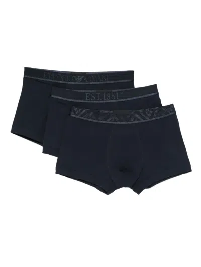 Emporio Armani Logo-detail Boxers (pack Of Three) In Blue