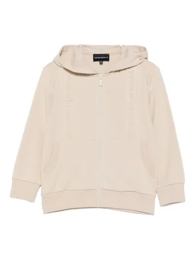 Emporio Armani Kids' Logo-detail Hooded Zip-up Top In Neutral