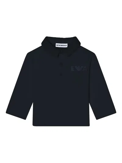Emporio Armani Babies' Logo-detail Long-sleeve Polo Shirt In Blue