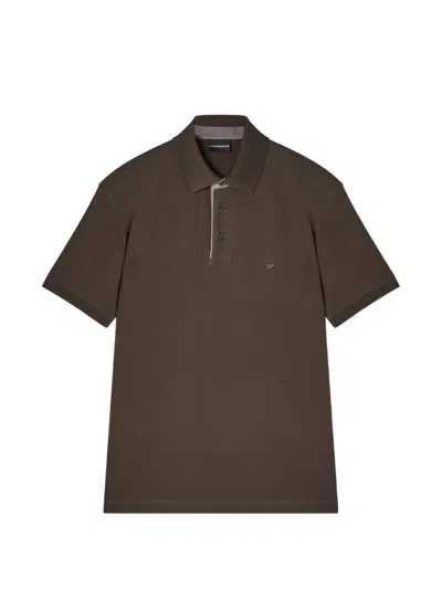 Emporio Armani Contrast Collar Poloshirt In Brown