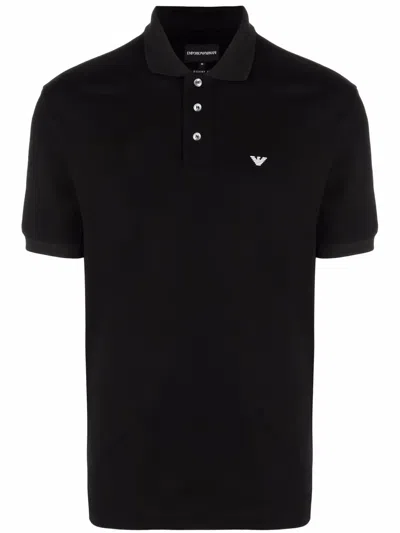 Emporio Armani Piqu Olo Shirt With Micro Eagle In Black