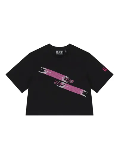 Emporio Armani Kids' Logo-detail Rhinestone T-shirt In Black