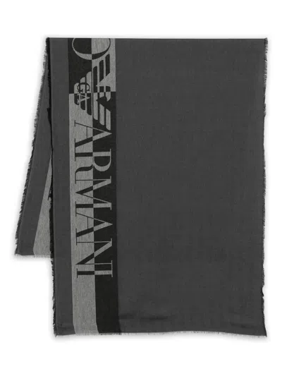 Emporio Armani Logo-detail Scarf In Gray