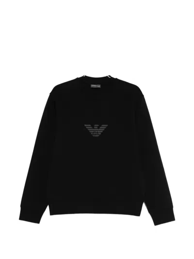 Emporio Armani Logo Cotton Crew Neck Long Sleeve Sweatshirt In Black