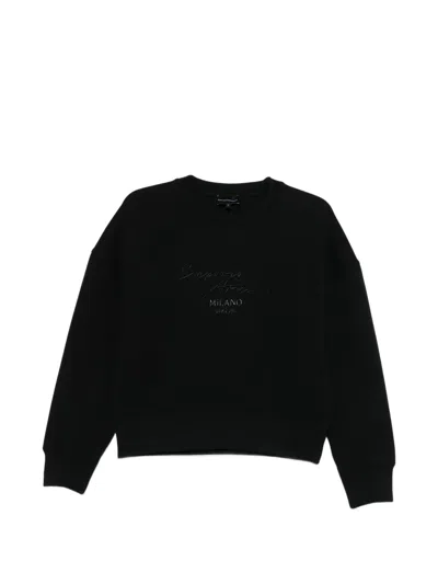 Emporio Armani Cotton Crew Neck Sweatshirt Ribbed Trims In Black