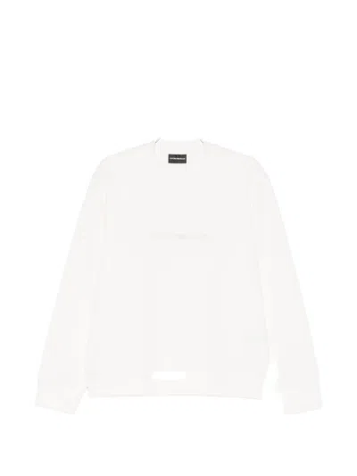 Emporio Armani Logo Cotton Long Sleeve Crew Neck T-shirt In White