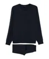 Emporio Armani Crew Neck Cotton Blend Sweatshirt With Ribbed Cuffs In Black