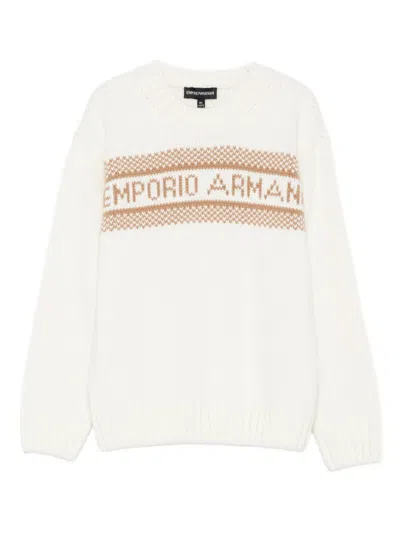 Emporio Armani Kids' Logo-detail Wool-blend Sweater In White