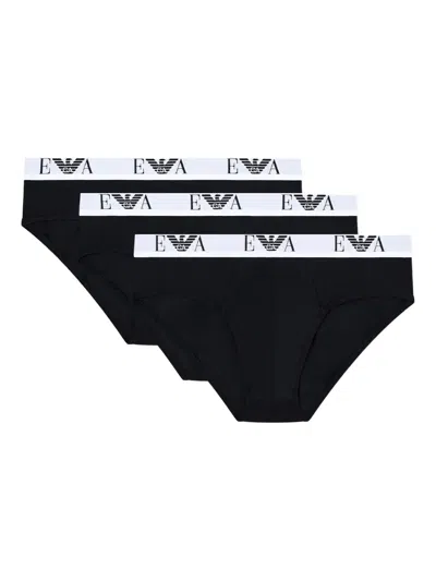 Emporio Armani Logo-detailed Briefs (pack Of Three) In Black
