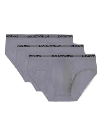 Emporio Armani Logo-detailed Briefs (pack Of Three) In Gray