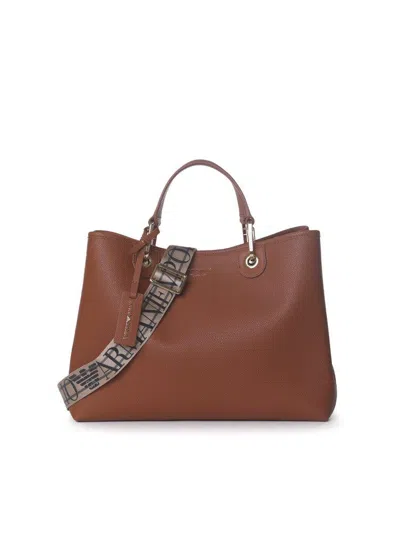 Emporio Armani Logo Detailed Tote Bag In Leather Brown
