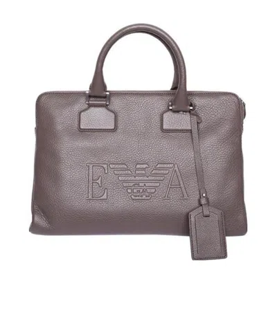 Emporio Armani Logo Details Handbag In Gray