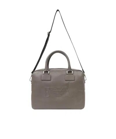 Emporio Armani Logo Details Handbag In Gray