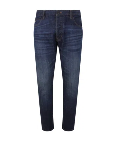 Emporio Armani Logo Details Jeans In Blue