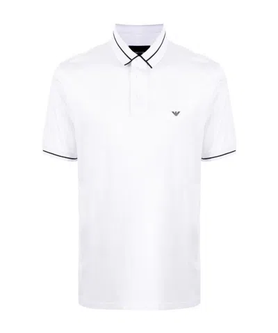 Emporio Armani Logo-print Cotton Polo Shirt In White