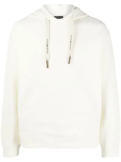 Emporio Armani Logo-drawstring Hoodie In Neutrals