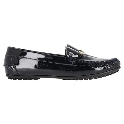 Emporio Armani Logo Driving Shoes In Black Patent Leather