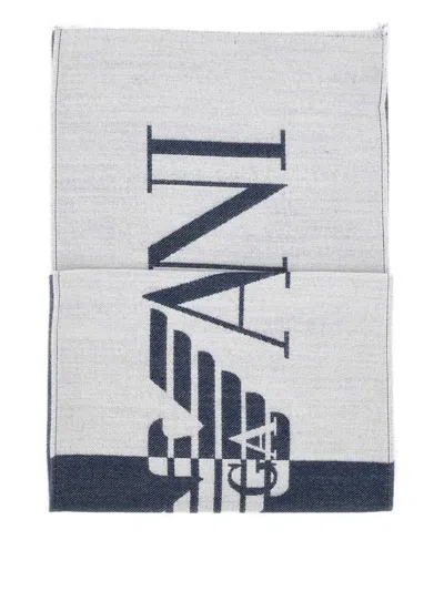 Emporio Armani Logo-embellished Fringed Scarf In White