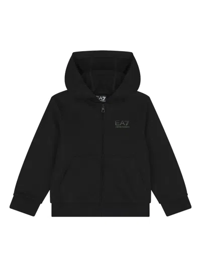 Emporio Armani Kids' Logo-embellished Hooded Zip-up Jacket In Black