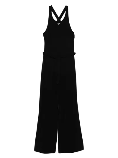 Emporio Armani Sleeveless Wide-leg Jumpsuit With Detachable Belt In Black