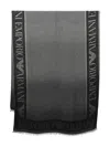 Emporio Armani Frayed Rectangular Logo Scarf In Black