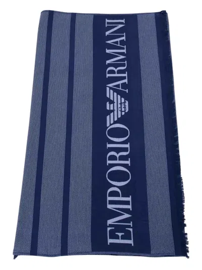 Emporio Armani Logo-embellished Striped Towel In Blue