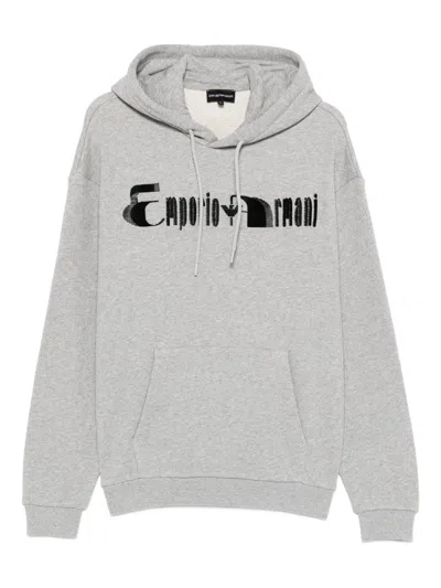 Emporio Armani Logo-embellishment Hoodie In Gray