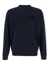 Emporio Armani Dark Blue Sweater With Logo Embroidery In Wool And Cotton Man In Blue