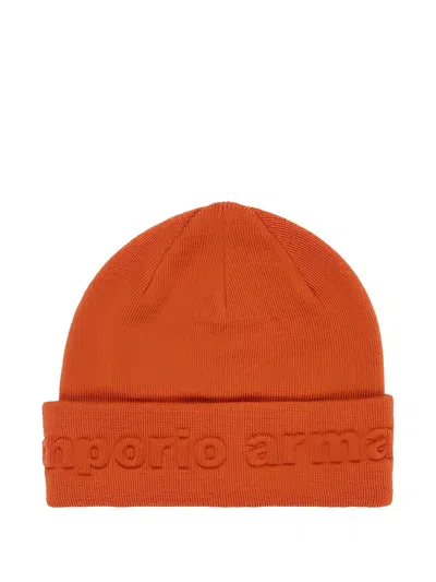EMPORIO ARMANI LOGO-EMBOSSED BEANIE HAT