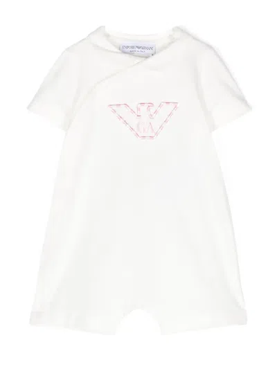 Emporio Armani Babies' Logo-embossed Cotton Shortie In Neutrals