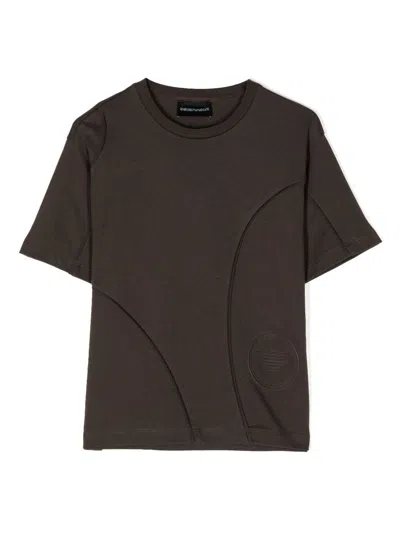 Emporio Armani Kids' Logo-embossed Cotton T-shirt In Brown