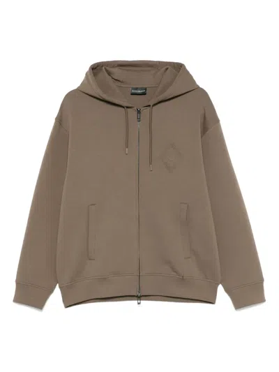 Emporio Armani Logo-embossed Hoodie In Brown