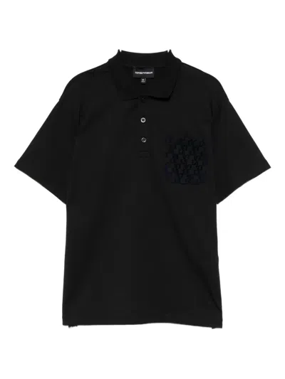 Emporio Armani Kids' Logo-embossed Polo Shirt In Black