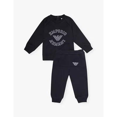 Emporio Armani Babies' Logo-embossed Regular-fit Cotton-jersey Tracksuit 6-26 Months In Black