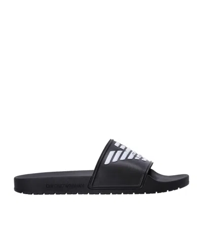 Emporio Armani Logo-embossed Ridged-sole Slides In Black