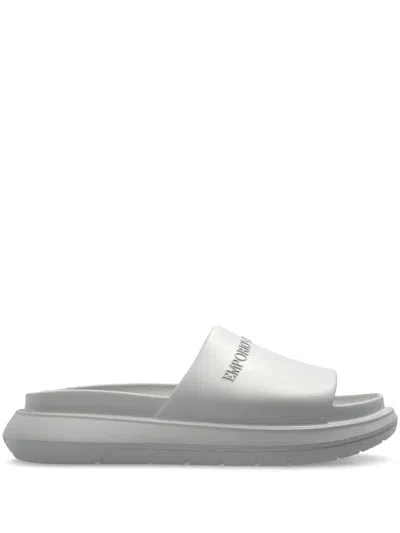 Emporio Armani Logo-embossed Slides In Grey