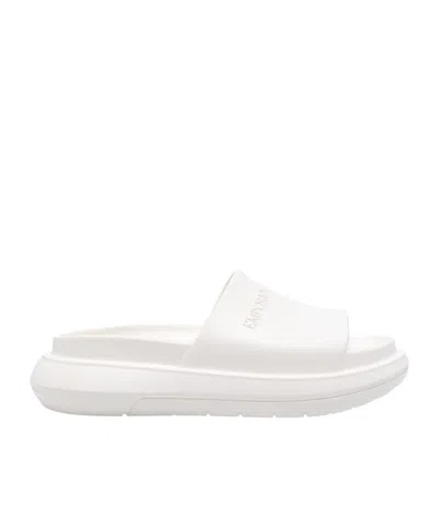 Emporio Armani Logo-embossed Slides In White