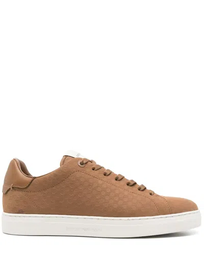Emporio Armani Logo-embossed Sneakers In Brown